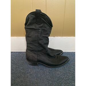 Cowboy boots leather with silver tips men 9D black